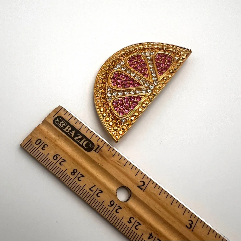 Vintage Carlisle Signed Swarovski Rhinestone Pink Gold Grapefruit Brooch - Picture 6 of 10